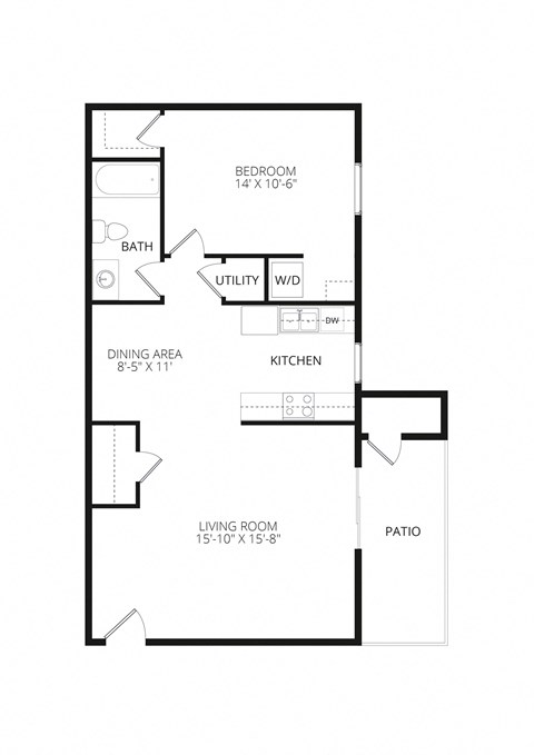 Floor plan for 1 bed, 1 bath, 720 sqft