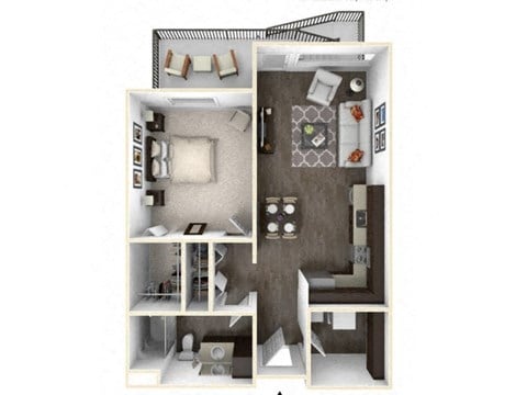 Floor plan for 1 bed, 1 bath, 765 sqft