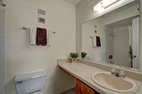Midland apartment for rent - A white toilet sits next to a sink in a bathroom.
