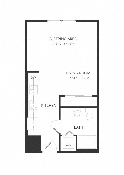 Floor plan for studio, 1 bath, 451 sqft