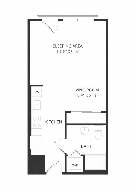 Floor plan for studio, 1 bath, 483 sqft