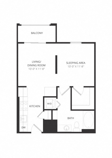 Floor plan for studio, 1 bath, 538 sqft