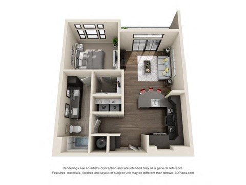 Floor plan for 1 bed, 1 bath, 707 sqft
