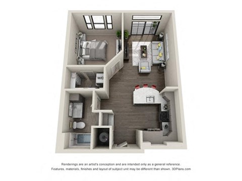 Floor plan for 1 bed, 1 bath, 720 sqft