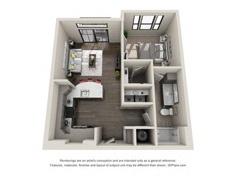 Floor plan for 1 bed, 1 bath, 700 sqft