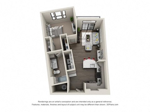 Floor plan for 1 bed, 1 bath, 775 sqft