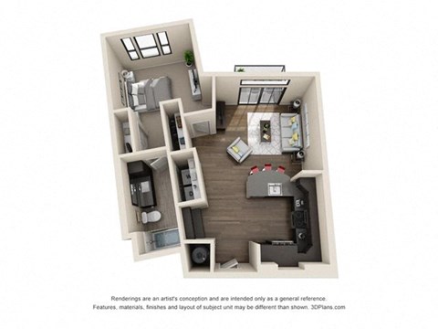 Floor plan for 1 bed, 1 bath, 770 sqft
