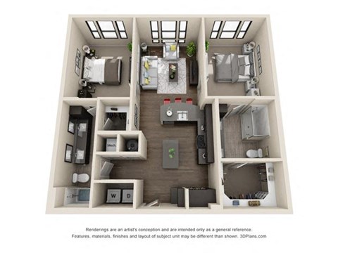Floor plan for 2 beds, 2 baths, 1138 sqft
