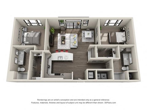 Floor plan for 2 beds, 2 baths, 1200 sqft