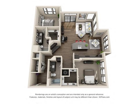 Floor plan for 2 beds, 2 baths, 1393 sqft