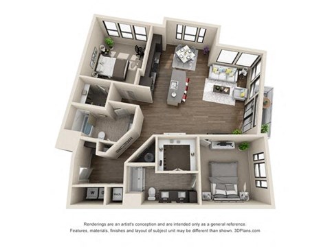 Floor plan for 2 beds, 2 baths, 1400 sqft