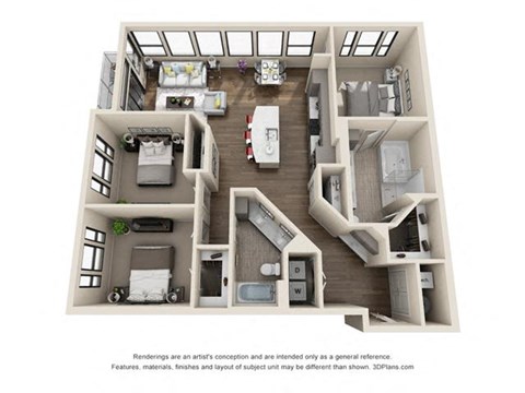 Floor plan for 3 beds, 2 baths, 1447 sqft