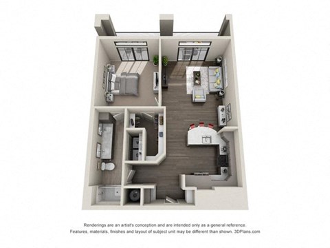 Floor plan for 1 bed, 1 bath, 915 sqft