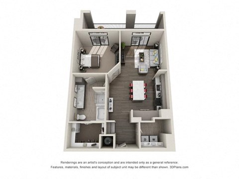 Floor plan for 1 bed, 1 bath, 966 sqft