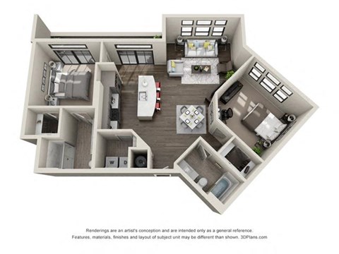 Floor plan for 2 beds, 2 baths, 1134 sqft
