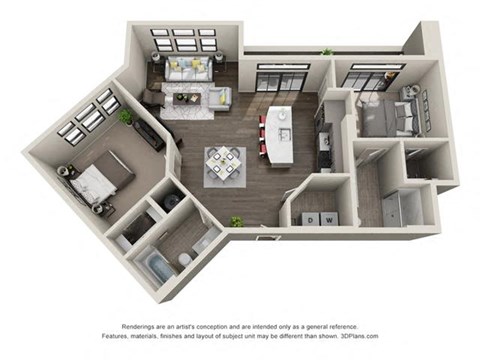 Floor plan for 2 beds, 2 baths, 1142 sqft