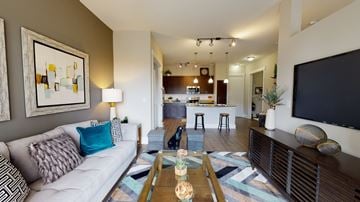 Allen apartment for rent - A living room with a white couch and a painting on the wall.