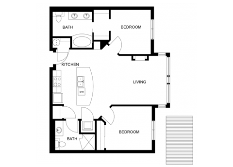 Floor plan for 2 beds, 2 baths, 1117 sqft