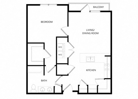 Floor plan for 1 bed, 1 bath, 757 sqft