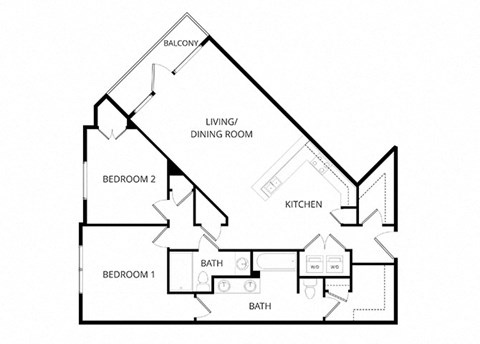 Floor plan for 2 beds, 2 baths, 1275 sqft