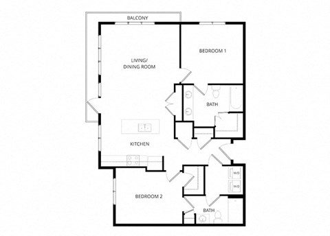 Floor plan for 2 beds, 2 baths, 1125 sqft