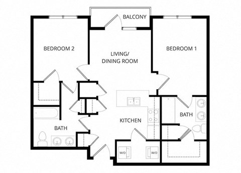 Floor plan for 2 beds, 2 baths, 963 sqft