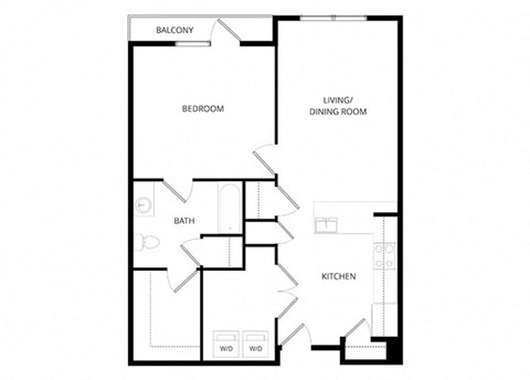 Floor plan for 1 bed, 1 bath, 624 sqft