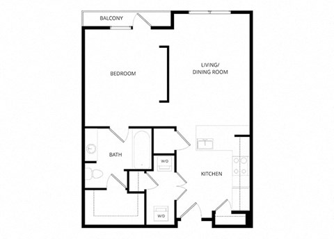 Floor plan for 1 bed, 1 bath, 640 sqft