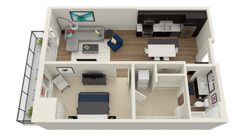 Floor plan for 1 bed, 1 bath, 810 sqft