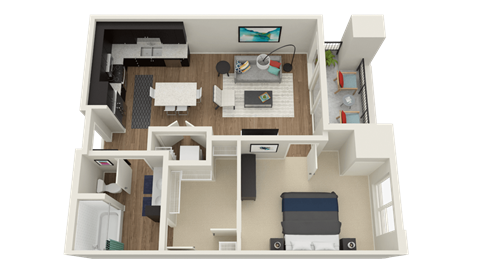 Floor plan for 1 bed, 1 bath, 789 sqft