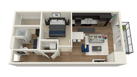 Floor plan for 1 bed, 1 bath, 718 sqft