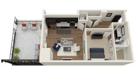 Floor plan for 1 bed, 1 bath, 770 sqft
