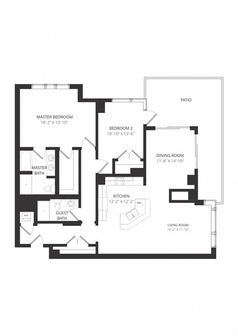Floor plan for 2 beds, 2 baths, 1576 sqft
