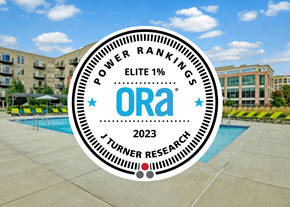 Bloomington apartment for rent - an image of a pool with the name and logo with an oval overlay