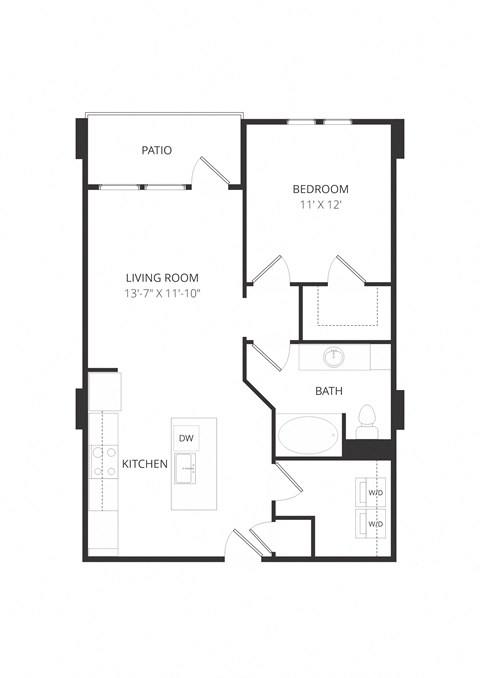 Floor plan for 1 bed, 1 bath, 756 sqft