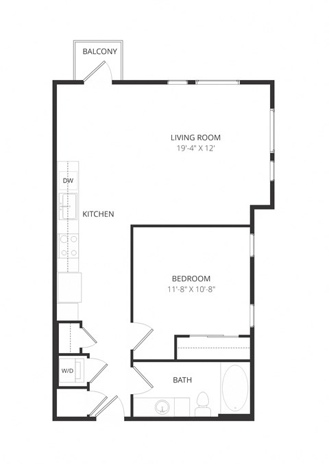Floor plan for 1 bed, 1 bath, 706 sqft