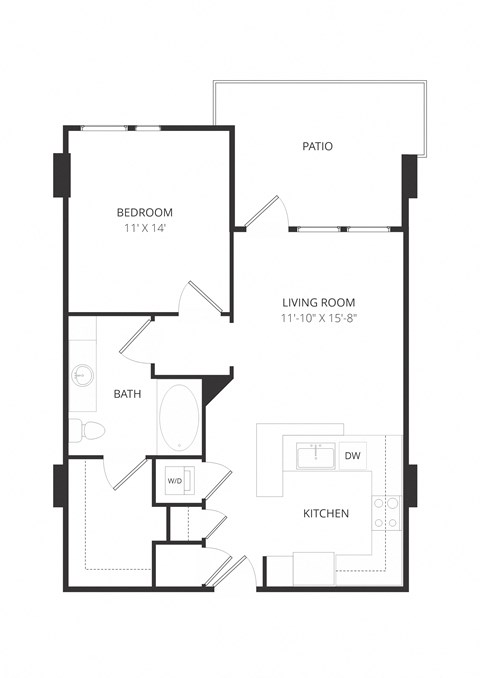 Floor plan for 1 bed, 1 bath, 732 sqft