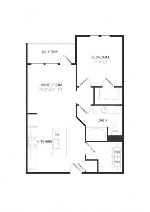 Floor plan for 1 bed, 1 bath, 780 sqft