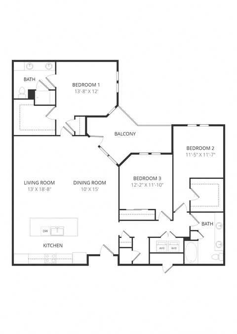 Floor plan for 3 beds, 2 baths, 1740 sqft