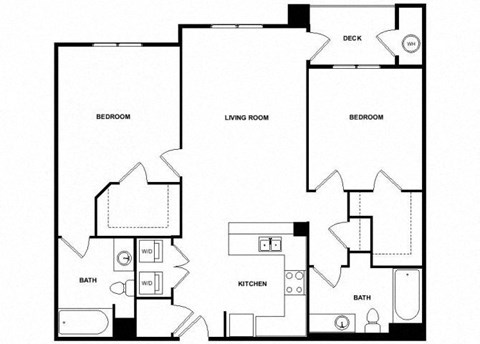 Floor plan for 2 beds, 2 baths, 1142 sqft