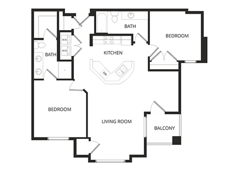 Floor plan for 2 beds, 2 baths, 1140 sqft