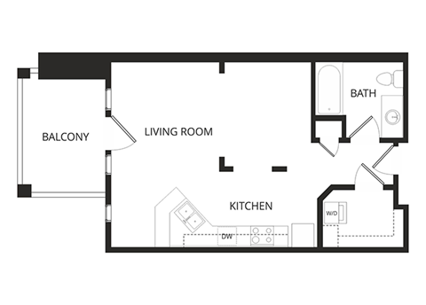 Floor plan for studio, 1 bath, 498 sqft