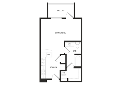Floor plan for studio, 1 bath, 498 sqft