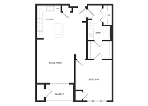 Floor plan for 1 bed, 1 bath, 851 sqft