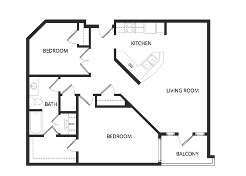 Floor plan for 1 bed, 1 bath, 1066 sqft