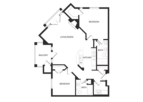 Floor plan for 2 beds, 2 baths, 1228 sqft