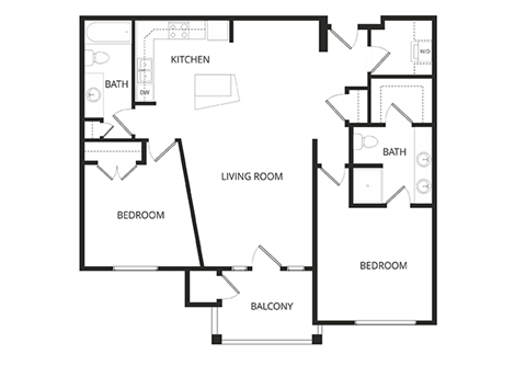 Floor plan for 2 beds, 2 baths, 1199 sqft