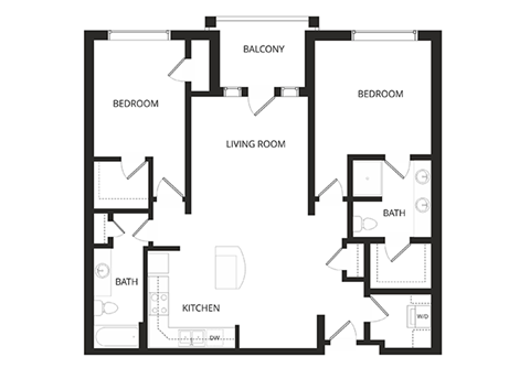 Floor plan for 2 beds, 2 baths, 1192 sqft