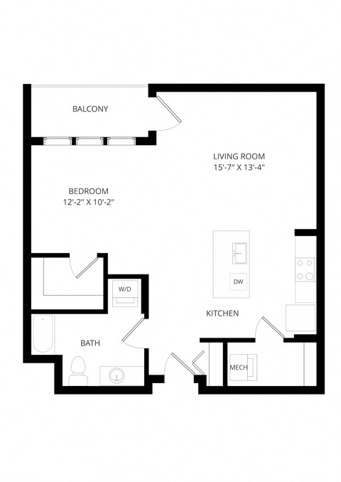 Floor plan for studio, 1 bath, 742 sqft