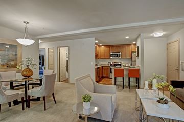 Issaquah apartment for rent - A modern living room with a dining table and chairs.